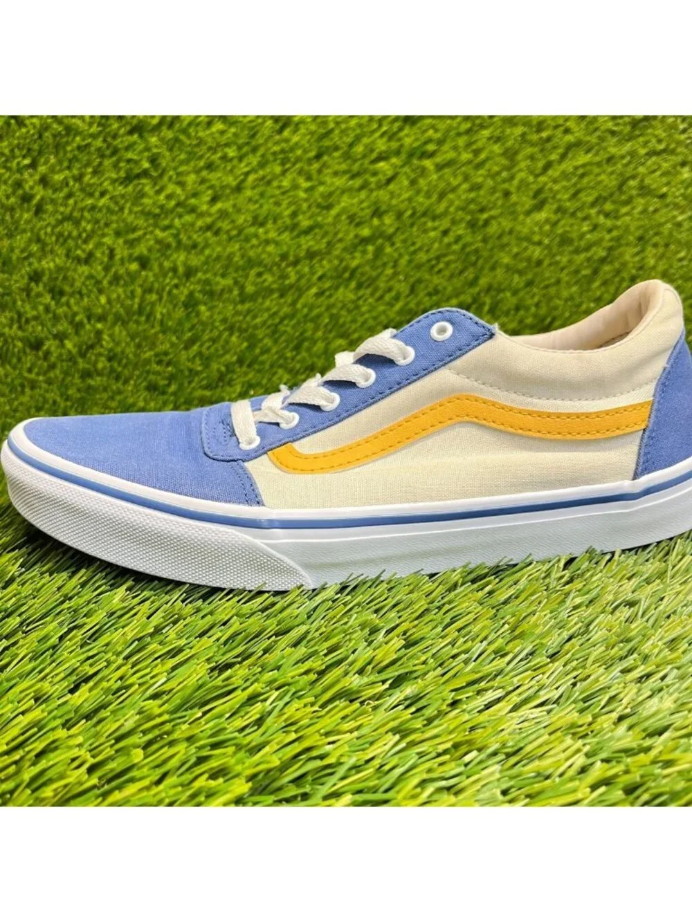 Vans Old Skool Boys Size 7 Blue Yellow White Athletic Skate Shoes Sneakers